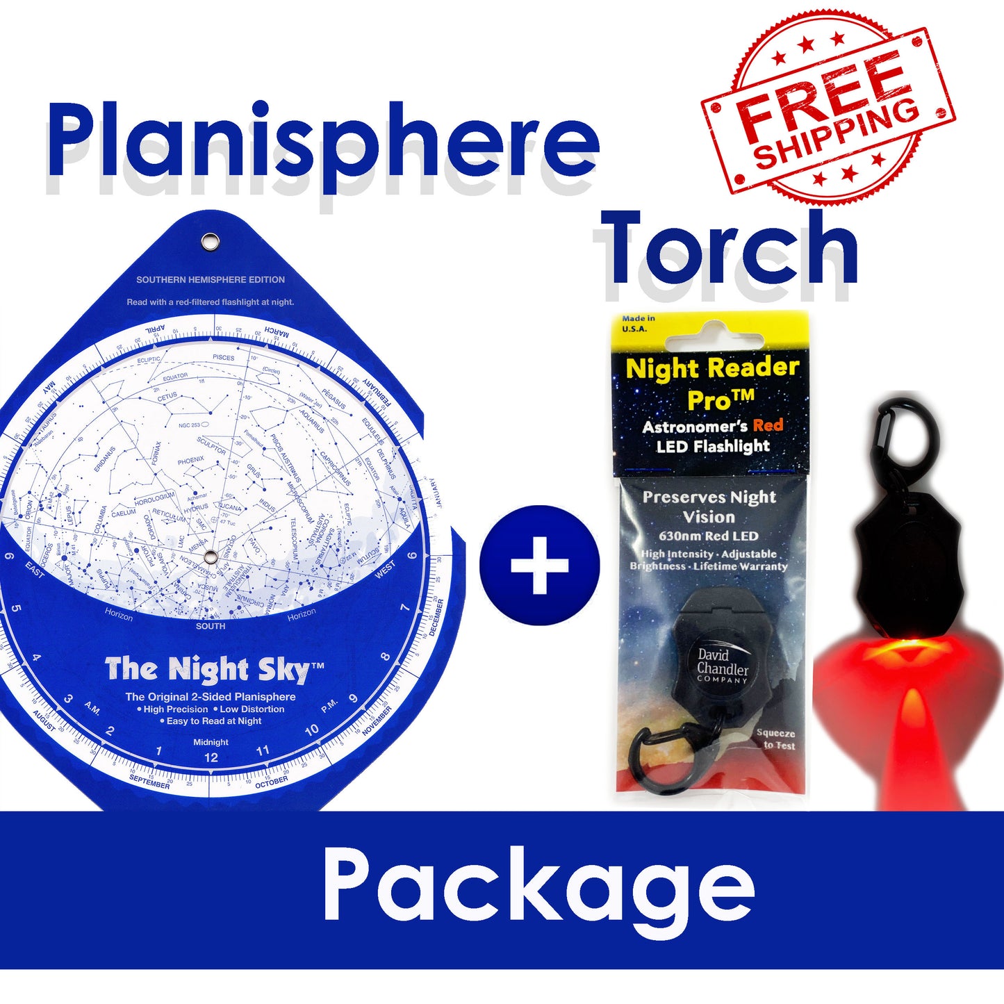 The Night Sky Planisphere & Night reader Pro Red Torch Package